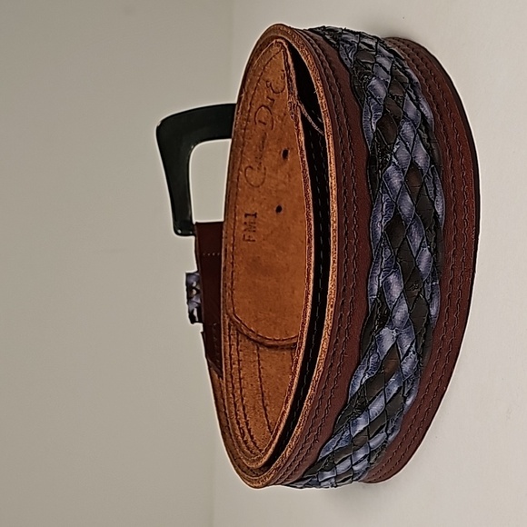 Vintage Catherine Dial Easley Leather Belt Brown Blue Braided Weave Texas L main image 9